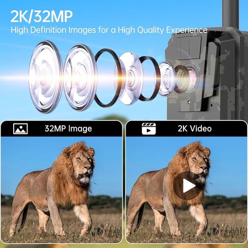 Trail Camera 2K 3MP, 4G Cellular Dual SIM, Solar Powered, Night Vision, 0.2s Trigger, 110° Wide Angle, Waterproof for Outdoor Wildlife Monitoring in Kuwait