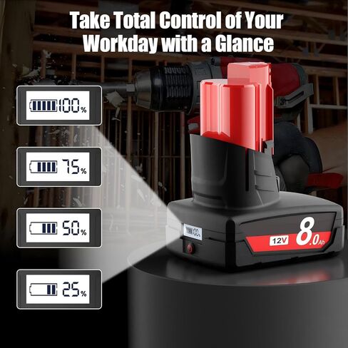 2Packs Upgraded 8.0Ah 12V Replacement for Milwaukee M12 Battery LCD Display 48-11-2401 48-11-2460 48-11-2402 48-11-2412 48-11-2411 Compatible with Milwaukee 12V battery &12 Volt Power Tools in Kuwait