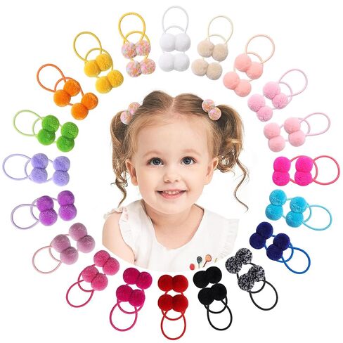 40Pcs Girls Hair Accessories - Small Fluffy Pom Ball Elastic Ponytail Holders and Rubber Bands for Baby Girls, Toddlers, Infants | Small Fluffy Pom Pom Ball Hair Ponytail Holders Hair Accessories for Toddlers Infants in Kuwait