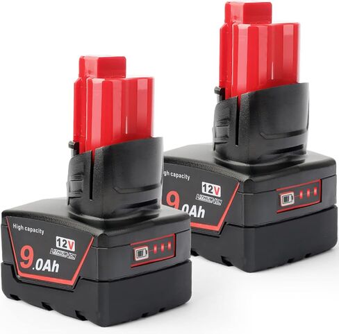 2Pces 12V 9Ah Battery Replacement Compatible for Milwaukee 48-11-0490, 48-11-2402, 48-11-2411, 48-11-2430, Cordless Power Tools & Heated Jackets with LED Indicator（Not Made in Milwaukee） in Kuwait