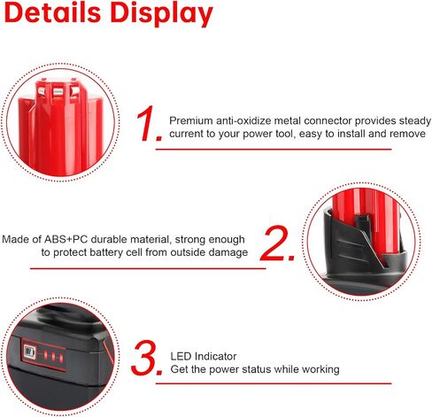 2Pces 12V 9Ah Battery Replacement Compatible for Milwaukee 48-11-0490, 48-11-2402, 48-11-2411, 48-11-2430, Cordless Power Tools & Heated Jackets with LED Indicator（Not Made in Milwaukee） in Kuwait