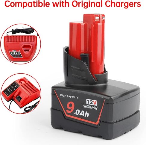 2Pces 12V 9Ah Battery Replacement Compatible for Milwaukee 48-11-0490, 48-11-2402, 48-11-2411, 48-11-2430, Cordless Power Tools & Heated Jackets with LED Indicator（Not Made in Milwaukee） in Kuwait