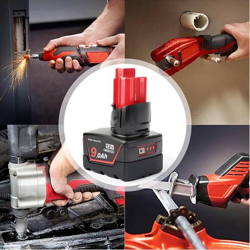 2Pces 12V 9Ah Battery Replacement Compatible for Milwaukee 48-11-0490, 48-11-2402, 48-11-2411, 48-11-2430, Cordless Power Tools & Heated Jackets with LED Indicator（Not Made in Milwaukee） in Kuwait
