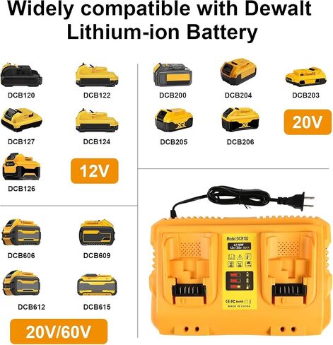 DCB102 Dual Battery Charger Replacement for Dewalt Charger DCB112 DCB104 DCB107 Compatible with 12V 20V Max Battery DCB124 DCB203 DCB204 in Kuwait