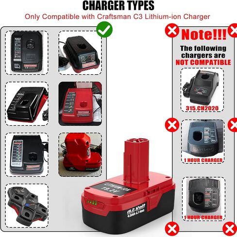 4000mAh C3 19.2V Lithium Battery Replace for Craftsman 19.2 Volt Battery 130279005 130211004 315.115410 (Not fit on 315.CH2020, 1425301, 1 Hour Charger) in Saudi Arabia