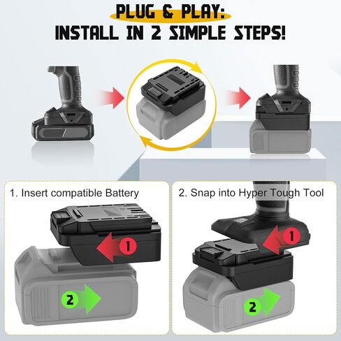 Dinftin Battery Adapter Compatible for Dewalt 20V Battery (Not Included) | to Fit for Hyper Tough 20V Lithium-ion Cordless Tools, Power Tool Adapter, Fits DCB200 DCB203 DCB204 DCB206 in Saudi Arabia