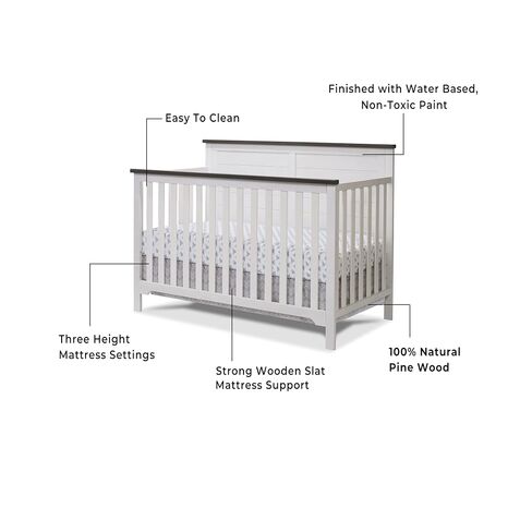 Sorelle Furniture Farmhouse 3-Piece Nursery Set with 4-in-1 Convertible Crib, 4-Drawer Dresser, and Changing Table with Shelves, Baby Furniture Made of Wood, Non-Toxic Finish-Chocolate and White in Saudi Arabia