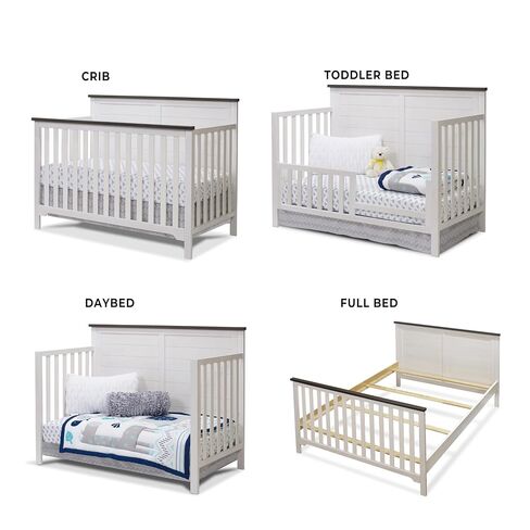 Sorelle Furniture Farmhouse 3-Piece Nursery Set with 4-in-1 Convertible Crib, 4-Drawer Dresser, and Changing Table with Shelves, Baby Furniture Made of Wood, Non-Toxic Finish-Chocolate and White in Saudi Arabia