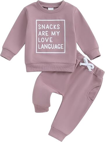 Tsultryofs Baby Girl Fall Clothes Infant Toddler Letter Print Outfit | Little Kid Girl Spring Clothing Long Sleeve Sweatshirt Tops and Pants 6 12 18 24M 3T Set in Kuwait