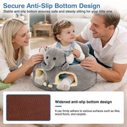 Sit Up Floor Seat for Baby 3-24 Months, Plush Animal Shaped Support Floor Chair Learning to Sit, Infant Toddler Baby Sofa with Cotton Filling, Non-Slip Bottom, Grey in Kuwait