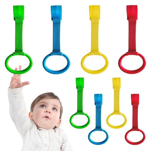 8Pcs Baby Playpen Pull up Rings, Premium Baby Pull up Rings for Play Pen Standing up, Plastic Safety Walking Exercises Assistant Rings for Infants Babies Toddler, 4 Colors. in Kuwait