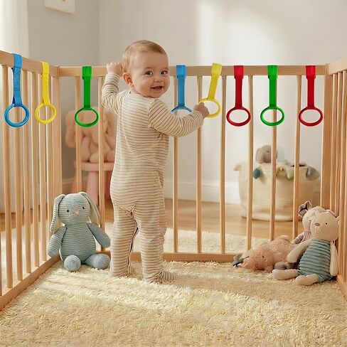 8Pcs Baby Playpen Pull up Rings, Premium Baby Pull up Rings for Play Pen Standing up, Plastic Safety Walking Exercises Assistant Rings for Infants Babies Toddler, 4 Colors. in Kuwait