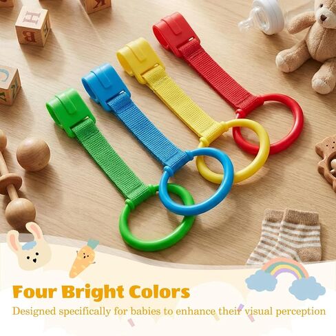 8Pcs Baby Playpen Pull up Rings, Premium Baby Pull up Rings for Play Pen Standing up, Plastic Safety Walking Exercises Assistant Rings for Infants Babies Toddler, 4 Colors. in Kuwait