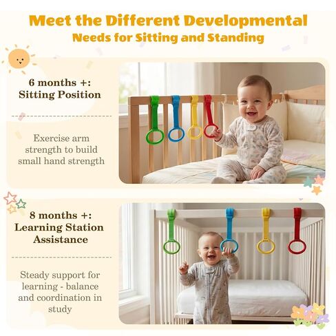 8Pcs Baby Playpen Pull up Rings, Premium Baby Pull up Rings for Play Pen Standing up, Plastic Safety Walking Exercises Assistant Rings for Infants Babies Toddler, 4 Colors. in Kuwait