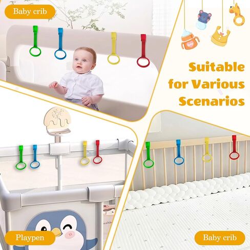 8Pcs Baby Playpen Pull up Rings, Premium Baby Pull up Rings for Play Pen Standing up, Plastic Safety Walking Exercises Assistant Rings for Infants Babies Toddler, 4 Colors. in Kuwait