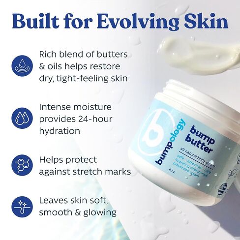 Bumpology Bump Butter, Hydrating Balm for Pregnancy, Stretch Marks, 4 oz | 3-in-1 Belly Balm, Dry Skin, Stretch Marks, Moisturizing Shea & Cocoa Butter, Vitamin E, Physician Formulated in Saudi Arabia