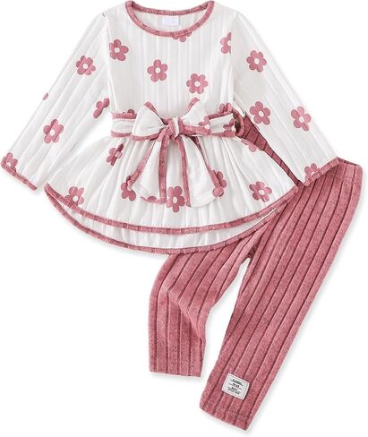 Toddler Baby Girl Clothes Fall Outfits Winter Long Sleeve Irregular Hem Top Belt Pant Sets 3Pcs in Kuwait