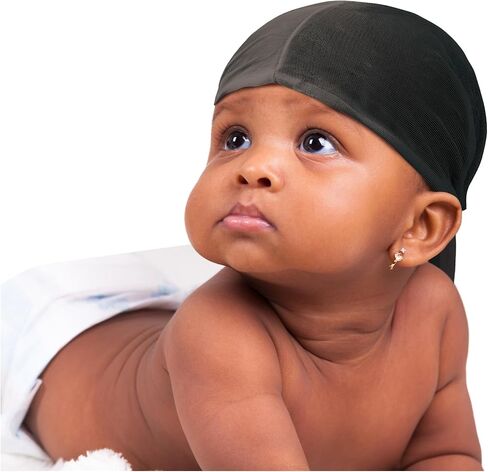 TITAN Baby Satin Du-Rag – Ultra Stretch Tailored Fit for Infants and Toddlers, Extra Long Tail, Soft & Breathable Silky Satin Head Wrap for Boys and Girls, Black in Kuwait