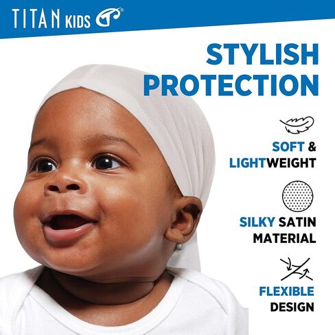 TITAN Baby Satin Du-Rag – Ultra Stretch Tailored Fit for Infants and Toddlers, Extra Long Tail, Soft & Breathable Silky Satin Head Wrap for Boys and Girls, Black in Kuwait