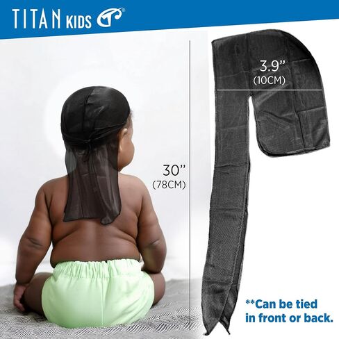 TITAN Baby Satin Du-Rag – Ultra Stretch Tailored Fit for Infants and Toddlers, Extra Long Tail, Soft & Breathable Silky Satin Head Wrap for Boys and Girls, Black in Kuwait