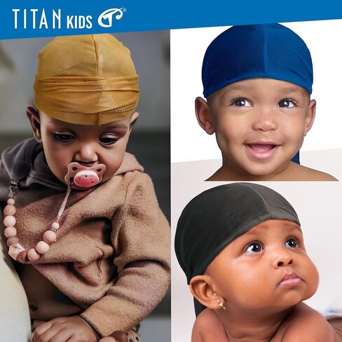 TITAN Baby Satin Du-Rag – Ultra Stretch Tailored Fit for Infants and Toddlers, Extra Long Tail, Soft & Breathable Silky Satin Head Wrap for Boys and Girls, Black in Kuwait