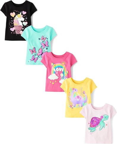 The Children's Place Baby-Girls and Toddler Trends,Unicorns,Butterflies Short Sleeve Graphic T-Shirts,5 Pack in Kuwait