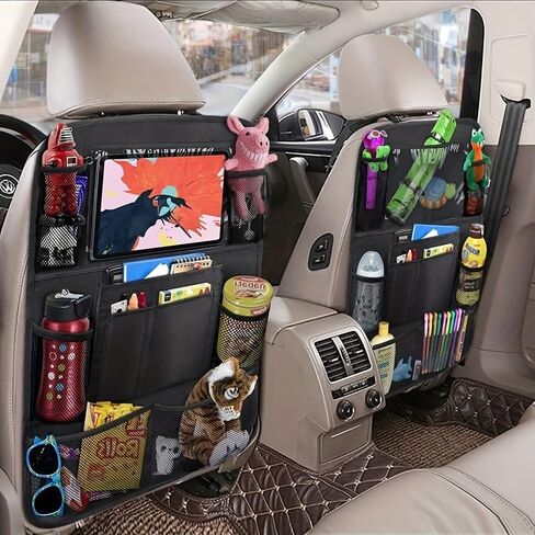 Black Kick Mats Back Seat Protector with Touch Screen Tablet Holder, Travel Accessories 2PCS in Kuwait