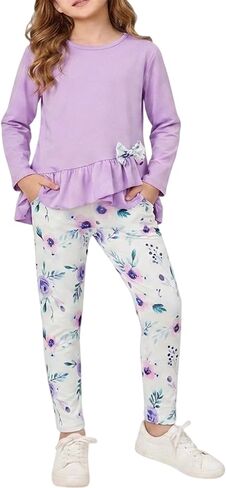 Girls Clothing Sets Toddler Long Sleeve Ruffle Top floral Leggings 3-12T in Kuwait