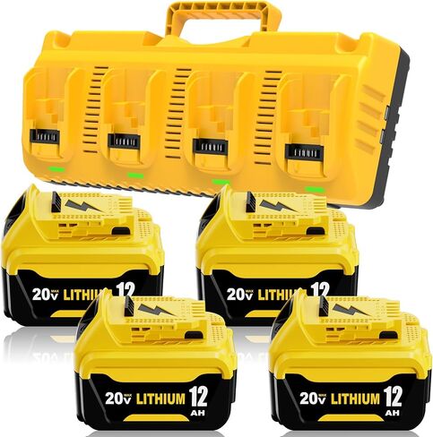 2Packs 12.0Ah Lithium Replacement for Dewalt 20V Battery and DCB107 Charger | Compatible with Dewalt 20V MAX Battery DCB207 DCB206 DCB204 DCB200 DCB201 DCB203 Series Power Tool(Yellow) in Kuwait