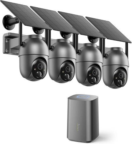SEHMUA Security Cameras Wireless Outdoor (4-cam-kit), No Subscription Required, Color Night Vision, 360° PTZ, 4MP Live View, Instant Alerts, Solar Security Camera System Works 2.4G & 5G WiFi for Home in Kuwait