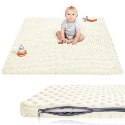 Baby Floor Play Mat for Playpen, Extra Thick 50x50 Inches Padded Mat with Ultra Soft 3D Minky Dot & Removable Washable Cover, Non-Slip & Safe for Crawling,Tummy Time,Infant/Toddler (Grey) in Kuwait