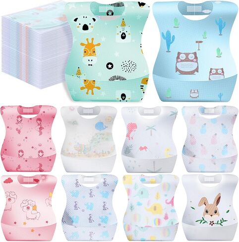 100/200 Pcs Disposable Baby Bibs Bulk Travel Feeding Bib Soft Food Catcher Pocket for Toddlers Girls Boys in Kuwait