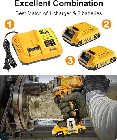 Lenoya Upgraded 3.0Ah Replacement for Dewalt Battery 20V 2Pack and Charger DCB112 Compatible with DCB102 DCB104 DCB118 DCB115 DCB206 DCB204 in Saudi Arabia
