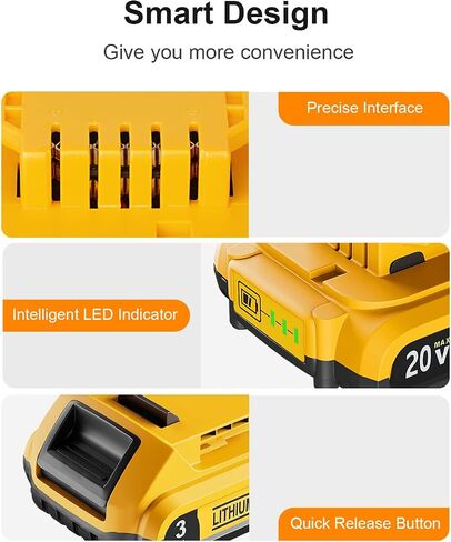 Lenoya Upgraded 3.0Ah Replacement for Dewalt Battery 20V 2Pack and Charger DCB112 Compatible with DCB102 DCB104 DCB118 DCB115 DCB206 DCB204 in Saudi Arabia