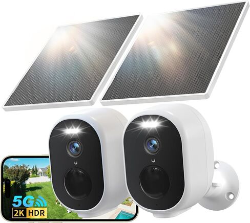 GNCC Solar Security Camera Wireless Outdoor, 2K Battery Powered Camera with Solar Panel, 5G&2.4GHz WiFi, Spotlight Color Night Vision, AI Motion Detection, Siren Alarm, Cloud/SD Storage (White-1 Pack) in Kuwait
