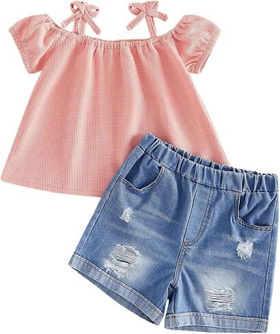 Toddler Cowgirl Outfit Baby Girl Denim Set Ruffle Sleeveless Top and Bloomers Shorts Jeans Outfits Western Clothes in Saudi Arabia