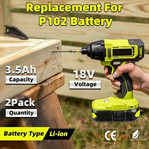 Masione 2P 3.5Ah Replacement for Ryobi 18V Battery Lithium Compatible with Ryobi Battery RBL1805 P108 P102 P103 P104 P105 P107 P109 P122 18 Volt Cordless Power Tools in Kuwait