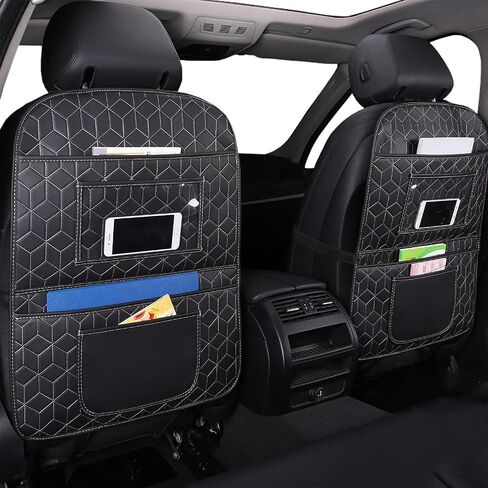 Kick Mats Back Seat Protector Fit for Toyota Sienna - Back of Seat Protector for Kids - with 6 Pockets Storage Organizers for Kids(#001 Black -2pcs) in Kuwait