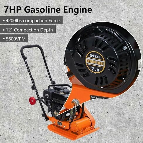 7HP Plate Compactor, 212cc Gas Engine 5,600 VPM, 4200 Lbs Force Vibratory Compaction Tamper with 22.1 x 15.9 Inch Plate for Walkways, Patios, Asphalts, Paver Landscaping (Orange) in Kuwait