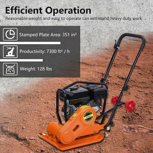 7HP Plate Compactor, 212cc Gas Engine 5,600 VPM, 4200 Lbs Force Vibratory Compaction Tamper with 22.1 x 15.9 Inch Plate for Walkways, Patios, Asphalts, Paver Landscaping (Orange) in Kuwait
