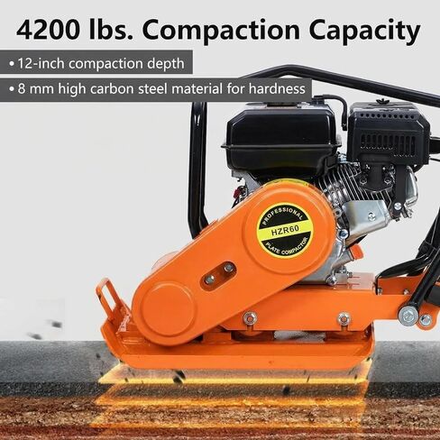 7HP Plate Compactor, 212cc Gas Engine 5,600 VPM, 4200 Lbs Force Vibratory Compaction Tamper with 22.1 x 15.9 Inch Plate for Walkways, Patios, Asphalts, Paver Landscaping (Orange) in Kuwait