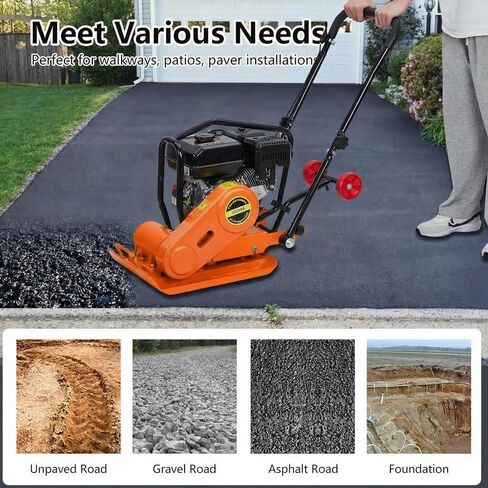 7HP Plate Compactor, 212cc Gas Engine 5,600 VPM, 4200 Lbs Force Vibratory Compaction Tamper with 22.1 x 15.9 Inch Plate for Walkways, Patios, Asphalts, Paver Landscaping (Orange) in Kuwait