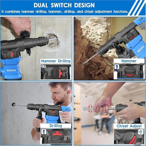 AZZUNO 1-1/4 "SDS-Plus 15amp تدريبات مطرقة دوارة شاقة ، 4 وظائف ، للحفر في الخرسانة ، الطوب والحجر ، تشمل البتات والحفر in Kuwait