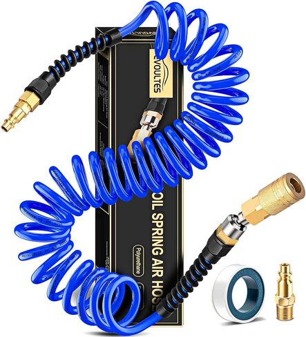 EVOULTES 1/4 In x 28 Ft Polyurethane Recoil Air Hose, Upgraded Air Compressor Hose with Repairable Bend Restrictor, Air Hose kit w/ 360° Swivel 1/4" NPT Coupler & Brass Quick Connect Air Fittings in Saudi Arabia