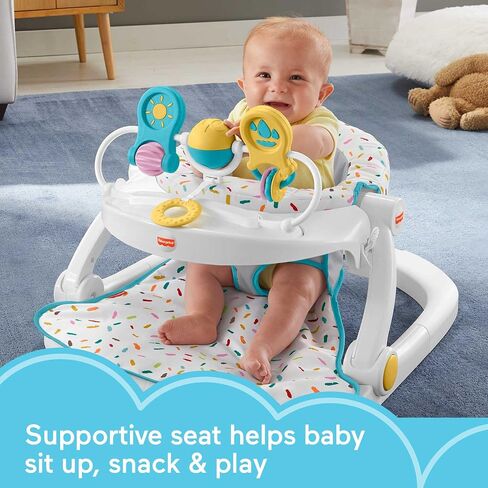 Fisher-Price Portable Baby Chair Deluxe Sit-Me-Up Floor Seat with Snack Tray, Newborn Activity Toys & Rainbow Sprinkles Washable Pad in Kuwait
