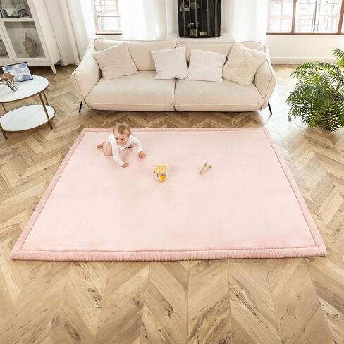 Stylish Coral Velvet Baby Play Mat 60" x 80" Pink – Soft 1" Thick High-Density Memory Foam Nursery Rug – Playmat for Floor with Non-Slip Backing for Crawling & Playing – Non-Toxic, odorless Area Rug in Kuwait
