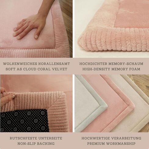 Stylish Coral Velvet Baby Play Mat 60" x 80" Pink – Soft 1" Thick High-Density Memory Foam Nursery Rug – Playmat for Floor with Non-Slip Backing for Crawling & Playing – Non-Toxic, odorless Area Rug in Kuwait