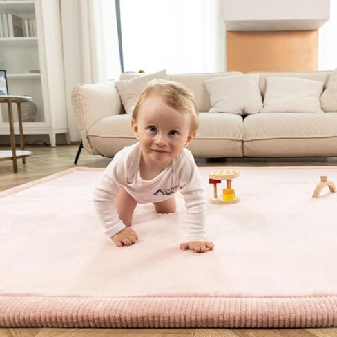 Stylish Coral Velvet Baby Play Mat 60" x 80" Pink – Soft 1" Thick High-Density Memory Foam Nursery Rug – Playmat for Floor with Non-Slip Backing for Crawling & Playing – Non-Toxic, odorless Area Rug in Kuwait