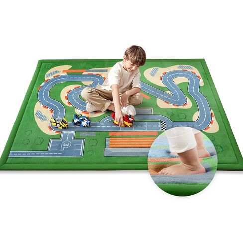1.3" Thick Baby Floor Play Mat 59x79 Memory Foam Kids Mat(Race Track) | Padded Mat for Tummy Time Crawling, Non-Slip Plush Playmat for Nursery Playroom Classroom in Saudi Arabia