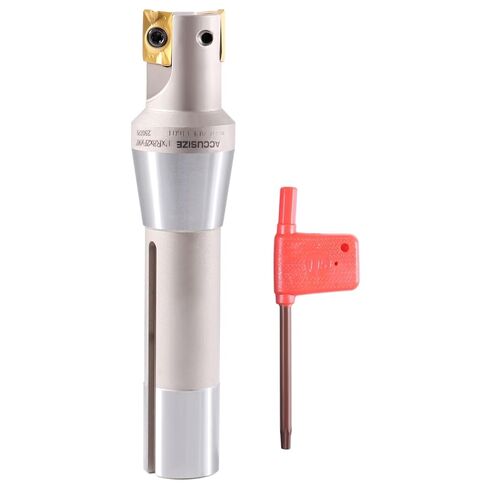 Accusize Industrial Tools 2-1/2'' Cutting Diameter by 6-1/8'' Oal 90 Degree R8 Shank Indexable End Mill with 6 Apkt1604 Carbide Inserts, 0028-6907 | R8 Shank, 90 Deg, 6 APKT1604 Carbide Inserts, 6-1/8 in OAL, Drawbar Thread: 7/16"-20, Shoulder Milling Cut in Kuwait